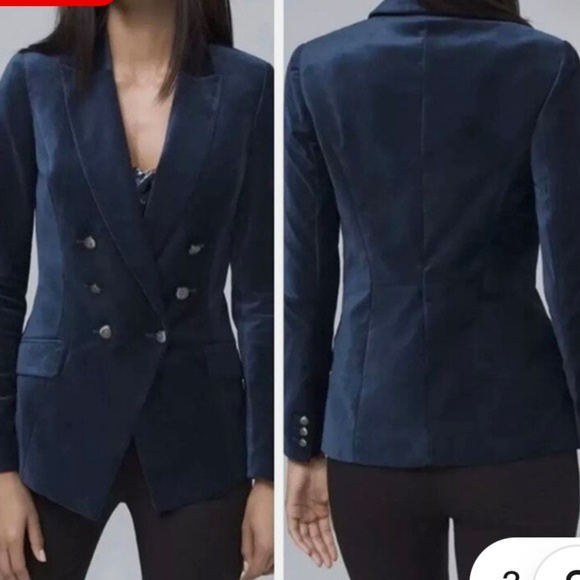 White House Black Market Double Breasted  Navy Velvet  Trophy Blazer Size 14 - Picture 7 of 7